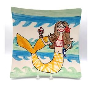 Hand Painted Mermaid Stoneware Serving Platter